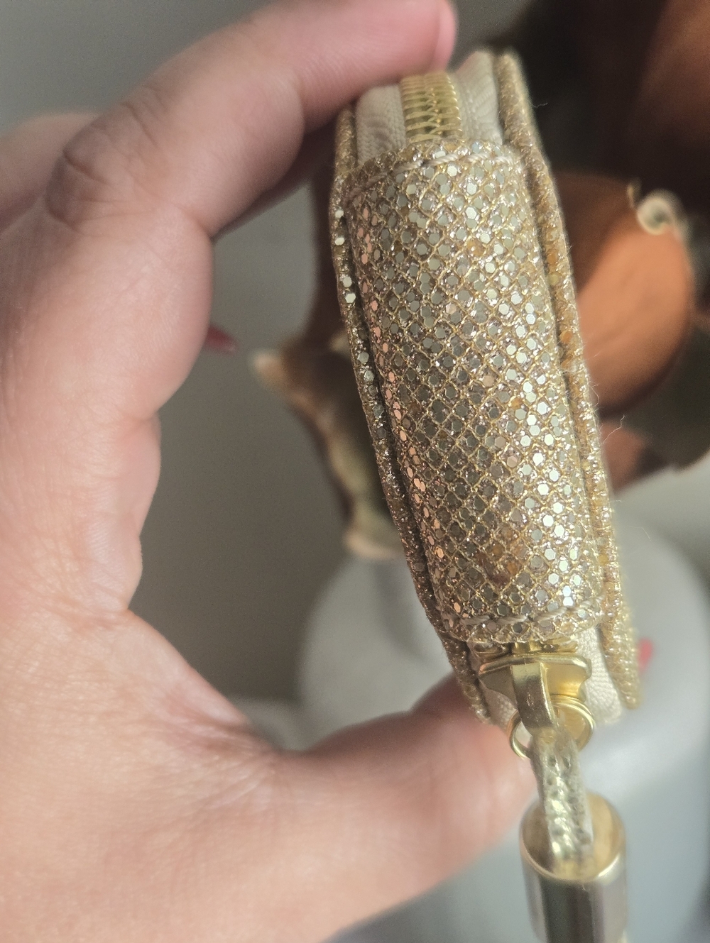 Jimmy Choo Rare Gold Glitter Round Coin Purse Pouch With Authenticity Card - Picture 5 of 13